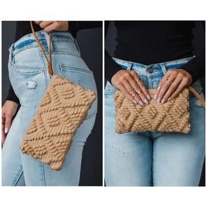 Stylish Tan Woven Clutch Bag